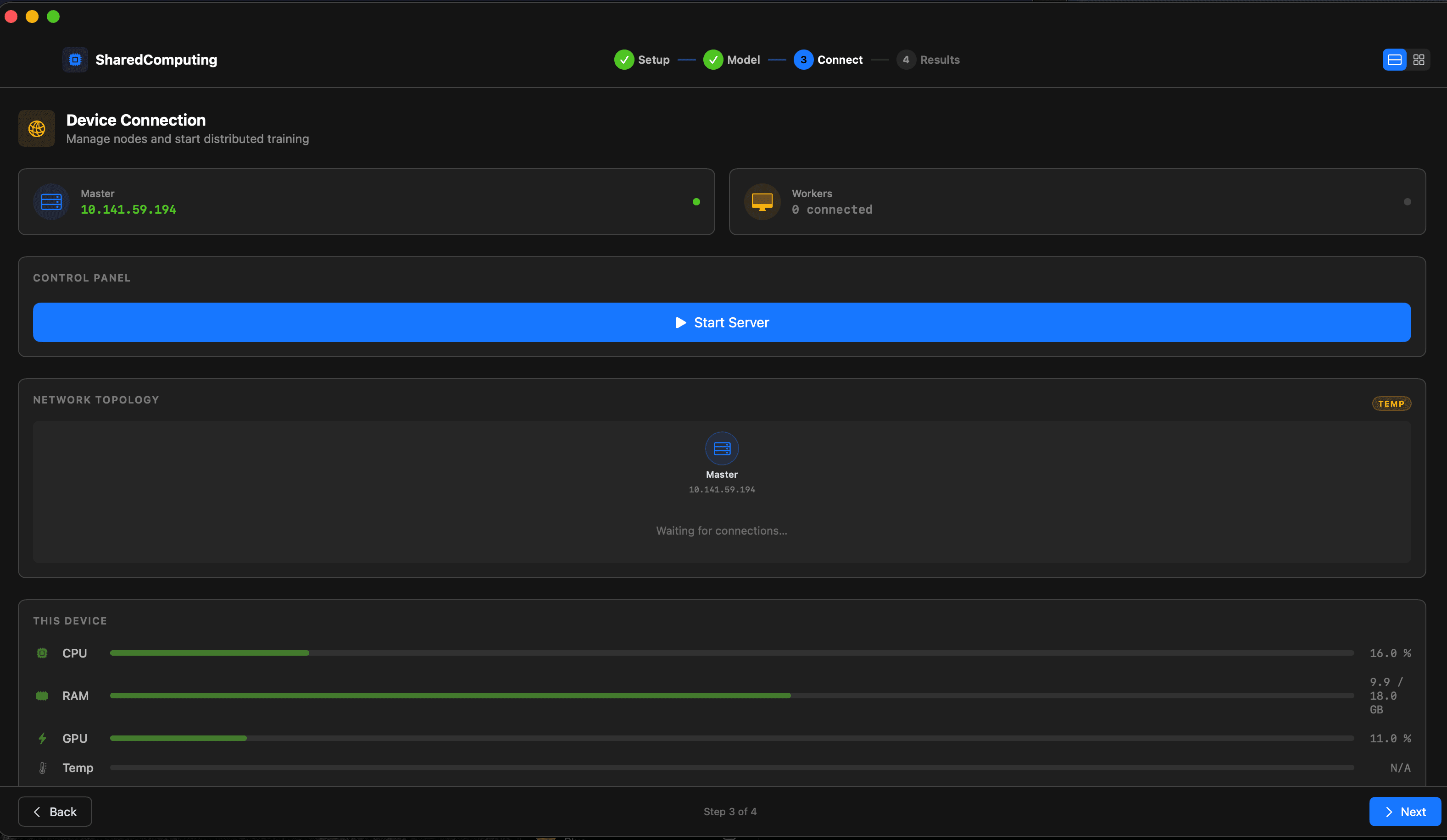 SharedComputing distributed training dashboard preview